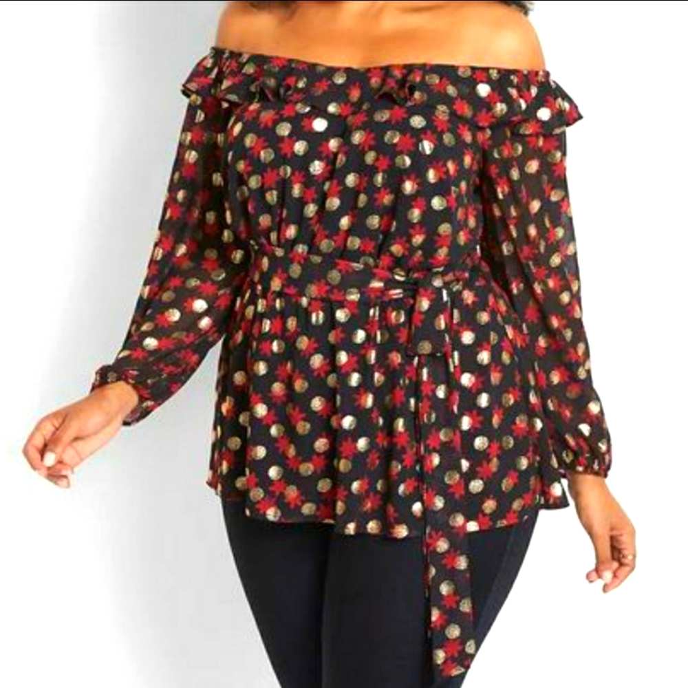 3X Plus Size Lane Bryant 22/24 Womens Top Pretty Shirt Blouse Off Shoulder